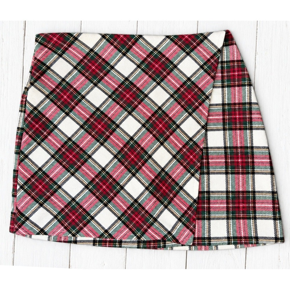Hollister Ultra High Rise Plaid Faux Wrap Mini Skirt Red Green Holiday Y2K S